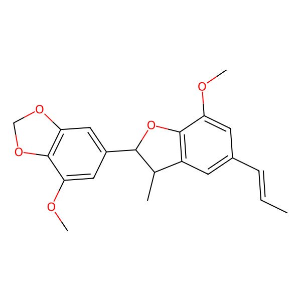 2D Structure of (2R)-2beta-(4-Methoxy-1,3-benzodioxole-6-yl)-3alpha-methyl-5-(1-propenyl)-7-methoxy-2,3-dihydrobenzofuran