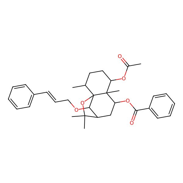 2D Structure of [(1S,2R,5S,6S,7S,9R,12R)-5-acetyloxy-2,6,10,10-tetramethyl-12-[(E)-3-phenylprop-2-enoxy]-11-oxatricyclo[7.2.1.01,6]dodecan-7-yl] benzoate