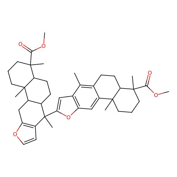 2D Structure of methyl (4S,4aS,11bR)-9-[(4R,4aR,6aR,7S,11aS,11bR)-4-methoxycarbonyl-4,7,11b-trimethyl-2,3,4a,5,6,6a,11,11a-octahydro-1H-naphtho[2,1-f][1]benzofuran-7-yl]-4,7,11b-trimethyl-1,2,3,4a,5,6-hexahydronaphtho[2,1-f][1]benzofuran-4-carboxylate