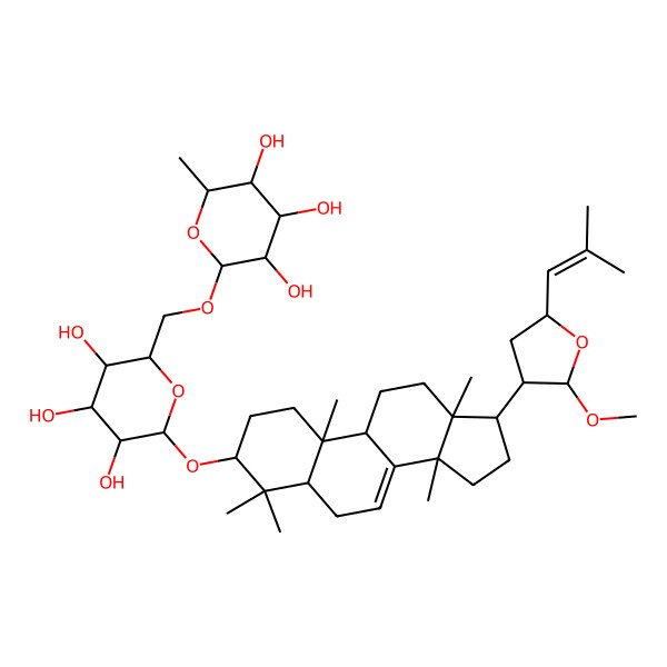 2D Structure of (2S,3R,4R,5R,6R)-2-methyl-6-[[(2R,3S,4S,5R,6R)-3,4,5-trihydroxy-6-[[(3S,5R,9R,10R,13S,14S,17S)-17-[(2R,3S,5S)-2-methoxy-5-(2-methylprop-1-enyl)oxolan-3-yl]-4,4,10,13,14-pentamethyl-2,3,5,6,9,11,12,15,16,17-decahydro-1H-cyclopenta[a]phenanthren-3-yl]oxy]oxan-2-yl]methoxy]oxane-3,4,5-triol