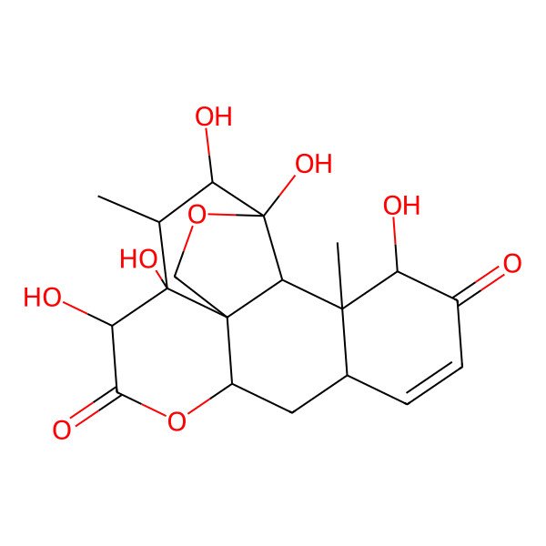 2D Structure of (1R,4S,5R,6S,7R,8R,11R,13S,17S,18S,19R)-4,5,7,8,17-pentahydroxy-6,18-dimethyl-3,10-dioxapentacyclo[9.8.0.01,7.04,19.013,18]nonadec-14-ene-9,16-dione