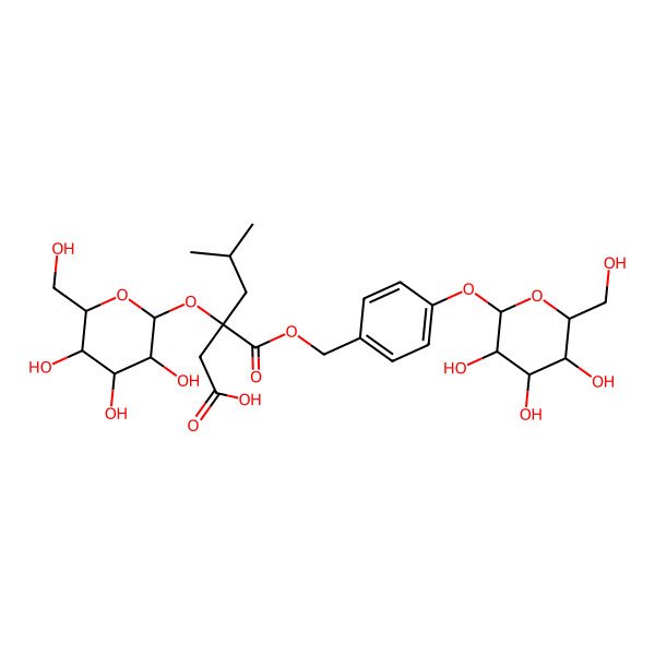 2D Structure of (3r)-5-Methyl-3-[(2s,3r,4s,5s,6r)-3,4,5-trihydroxy-6-(hydroxymethyl)oxan-2-yl]oxy-3-[[4-[(2s,3r,4s,5s,6r)-3,4,5-trihydroxy-6-(hydroxymethyl)oxan-2-yl]oxyphenyl]methoxycarbonyl]hexanoic acid