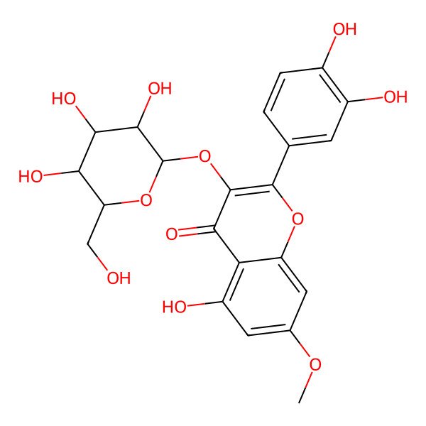 2D Structure of 2-(3,4-dihydroxyphenyl)-5-hydroxy-7-methoxy-3-[(2R,5R,6R)-3,4,5-trihydroxy-6-(hydroxymethyl)oxan-2-yl]oxychromen-4-one