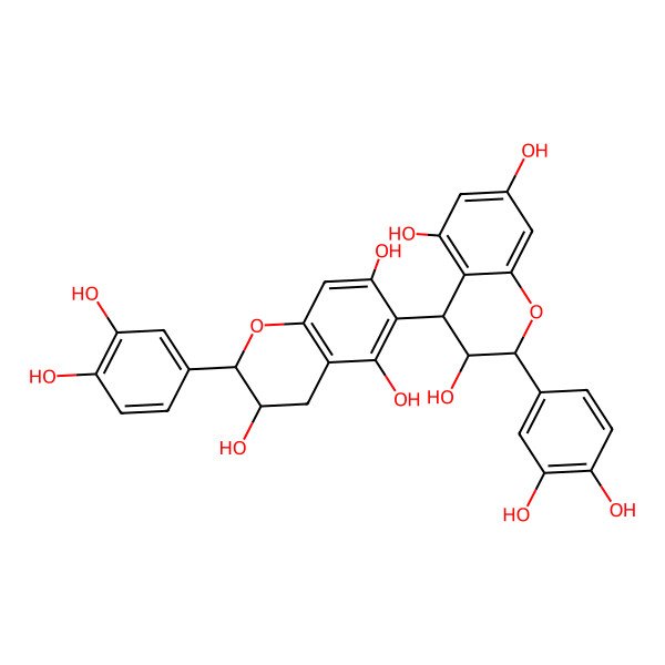 2D Structure of (2R,3R)-2-(3,4-dihydroxyphenyl)-6-[(2R,3S,4S)-2-(3,4-dihydroxyphenyl)-3,5,7-trihydroxy-3,4-dihydro-2H-chromen-4-yl]-3,4-dihydro-2H-chromene-3,5,7-triol