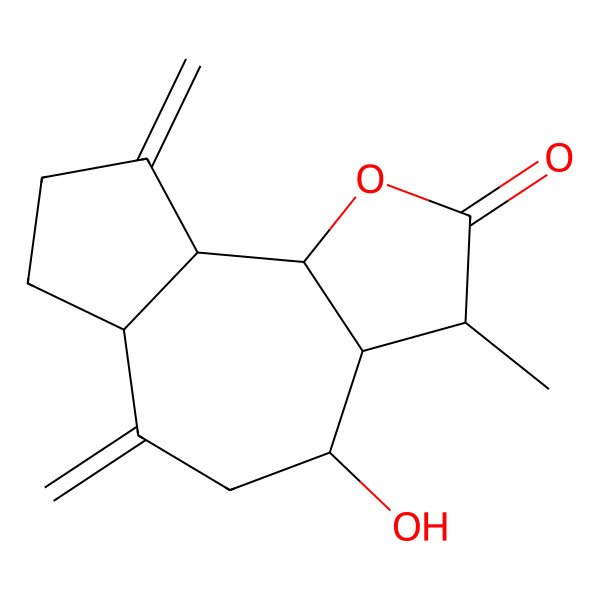 2D Structure of (3R,4R)-4-hydroxy-3-methyl-6,9-dimethylidene-3a,4,5,6a,7,8,9a,9b-octahydro-3H-azuleno[4,5-b]furan-2-one