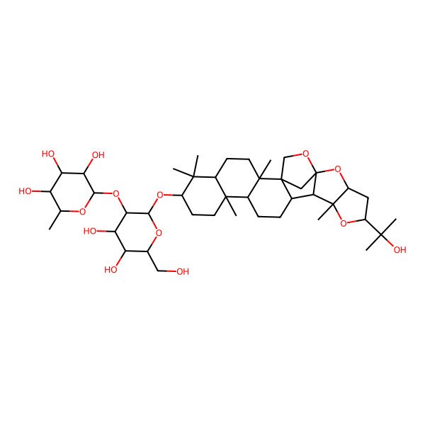 2D Structure of (2S,3R,4R,5R,6S)-2-[(2R,3R,4S,5R,6R)-4,5-dihydroxy-6-(hydroxymethyl)-2-[[(1S,2R,10R,11R,16R,18R,20R,22S)-18-(2-hydroxypropan-2-yl)-2,6,6,10,16-pentamethyl-17,21,23-trioxaheptacyclo[20.2.1.01,14.02,11.05,10.015,22.016,20]pentacosan-7-yl]oxy]oxan-3-yl]oxy-6-methyloxane-3,4,5-triol