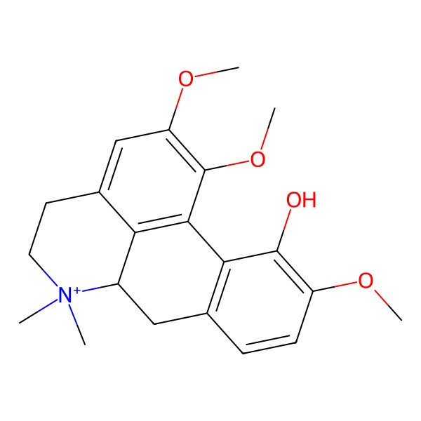 2D Structure of (6aR)-1,2,10-trimethoxy-6,6-dimethyl-5,6,6a,7-tetrahydro-4H-dibenzo[de,g]quinolin-6-ium-11-ol