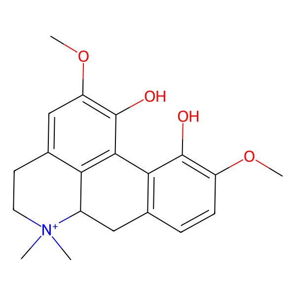 2D Structure of (6aR)-2,10-dimethoxy-6,6-dimethyl-5,6,6a,7-tetrahydro-4H-dibenzo[de,g]quinolin-6-ium-1,11-diol