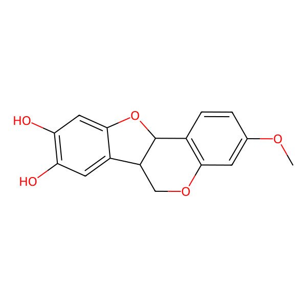 2D Structure of (6aR,11aR)-3-methoxy-6a,11a-dihydro-6H-[1]benzofuro[3,2-c]chromene-8,9-diol