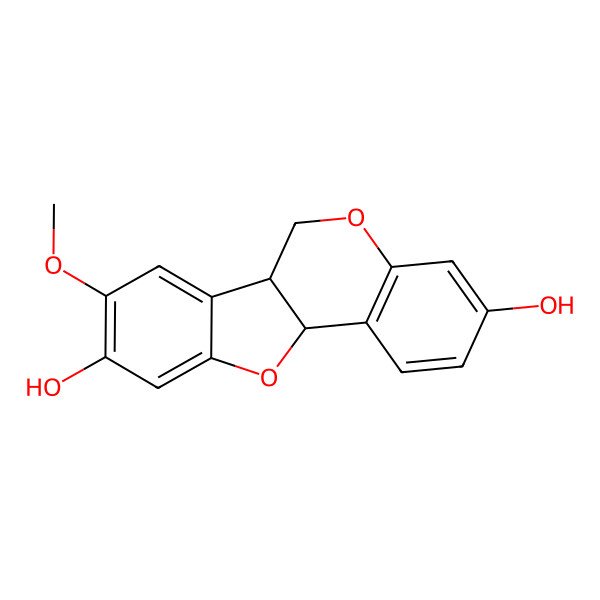2D Structure of (6aR,11aR)-8-methoxy-6a,11a-dihydro-6H-[1]benzofuro[3,2-c]chromene-3,9-diol