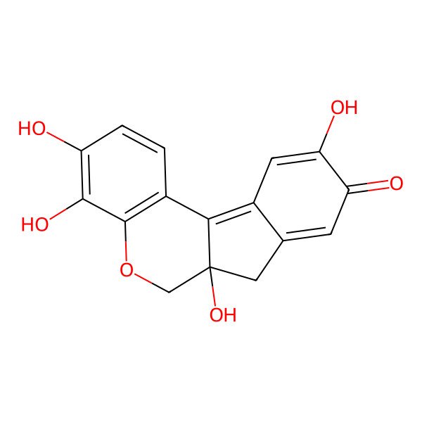 2D Structure of (6aS)-3,4,6a,10-tetrahydroxy-6,7-dihydroindeno[2,1-c]chromen-9-one