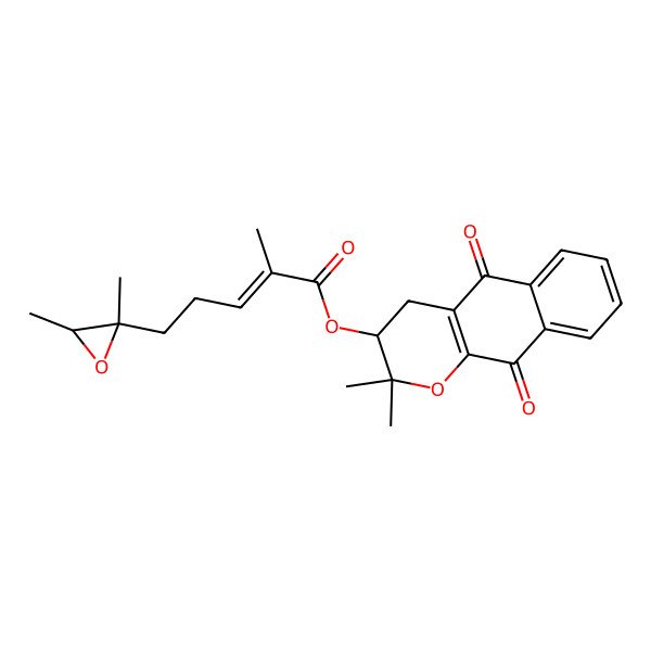 2D Structure of [(3R)-2,2-dimethyl-5,10-dioxo-3,4-dihydrobenzo[g]chromen-3-yl] (E)-5-[(2R,3R)-2,3-dimethyloxiran-2-yl]-2-methylpent-2-enoate