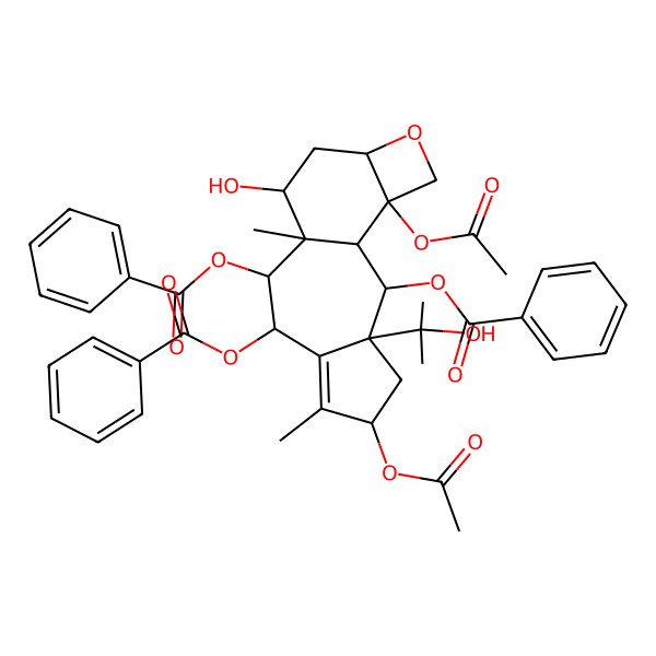 2D Structure of [(1R,2S,3S,5S,8R,9R,10S,11S,13R,16S)-5,16-diacetyloxy-2,9-dibenzoyloxy-11-hydroxy-3-(2-hydroxypropan-2-yl)-6,10-dimethyl-14-oxatetracyclo[8.6.0.03,7.013,16]hexadec-6-en-8-yl] benzoate