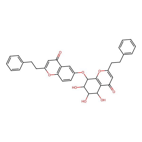 2D Structure of 2-(2-phenylethyl)-6-[[(5S,6R,7R,8S)-5,6,7-trihydroxy-4-oxo-2-(2-phenylethyl)-5,6,7,8-tetrahydrochromen-8-yl]oxy]chromen-4-one