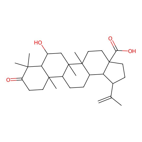 2D Structure of (1R,3aS,5aR,5bR,7R,7aR,11aR,11bR,13aR,13bR)-7-hydroxy-5a,5b,8,8,11a-pentamethyl-9-oxo-1-prop-1-en-2-yl-2,3,4,5,6,7,7a,10,11,11b,12,13,13a,13b-tetradecahydro-1H-cyclopenta[a]chrysene-3a-carboxylic acid