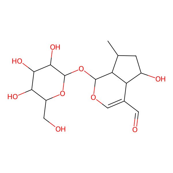 2D Structure of (1S,4aS,5R,7R,7aR)-5-hydroxy-7-methyl-1-[(2S,3R,4S,5S,6R)-3,4,5-trihydroxy-6-(hydroxymethyl)oxan-2-yl]oxy-1,4a,5,6,7,7a-hexahydrocyclopenta[c]pyran-4-carbaldehyde