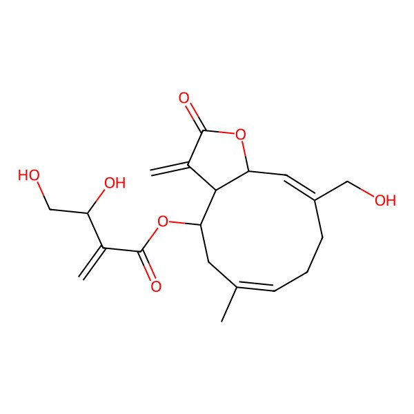 2D Structure of [(3aR,4S,6E,10Z,11aR)-10-(hydroxymethyl)-6-methyl-3-methylidene-2-oxo-3a,4,5,8,9,11a-hexahydrocyclodeca[b]furan-4-yl] (3S)-3,4-dihydroxy-2-methylidenebutanoate