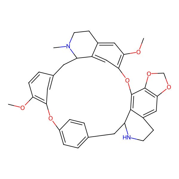 2D Structure of (14aS,26aR)-2,3,13,14,14a,15,26,26a-Octahydro-22,30-dimethoxy-14-methyl-1H-4,6:16,19-dietheno-21,25-metheno-12H-[1,3]dioxolo[4,5-g]pyrido[2 inverted exclamation marka,3 inverted exclamation marka:17,18][1,10]dioxacycloeicosino[2,3,4-ij]isoquinoline