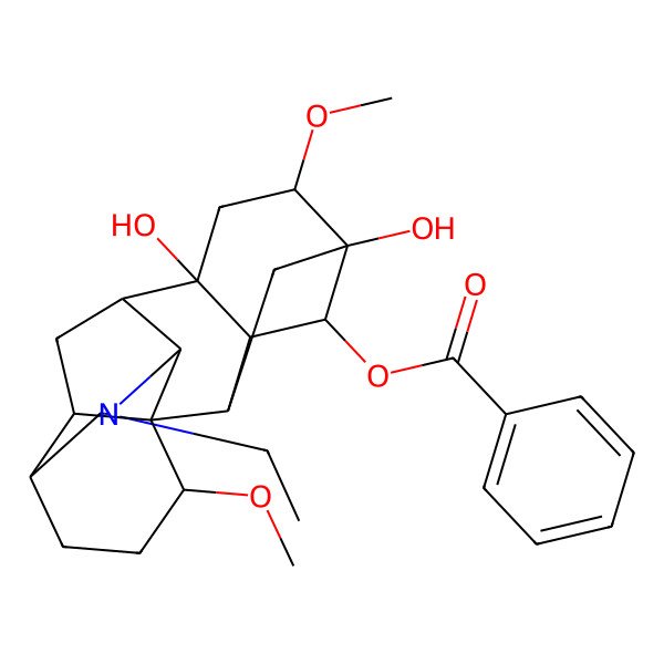 2D Structure of [(2R,3R,5S,6S,8S,17R)-11-ethyl-5,8-dihydroxy-6,16-dimethoxy-11-azahexacyclo[7.7.2.12,5.01,10.03,8.013,17]nonadecan-4-yl] benzoate