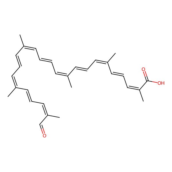 2D Structure of (2E,4E,6E,8E,10E,12E,14E,16E,18E,20E,22E)-2,6,10,15,19,23-hexamethyl-24-oxotetracosa-2,4,6,8,10,12,14,16,18,20,22-undecaenoic acid 2D Structure of (2E,4E,6E,8E,10E,12E,14E,16E,18E,20E,22E)-2,6,10,15,19,23-hexamethyl-24-oxotetracosa-2,4,6,8,10,12,14,16,18,20,22-undecaenoic acid