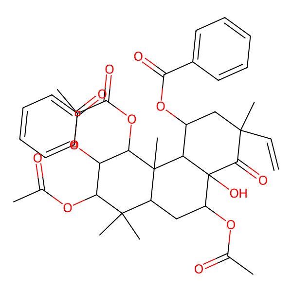 2D Structure of [(2R,4R,4aS,4bS,5R,6S,7S,8aS,10R,10aR)-6,7,10-triacetyloxy-5-benzoyloxy-2-ethenyl-10a-hydroxy-2,4b,8,8-tetramethyl-1-oxo-4,4a,5,6,7,8a,9,10-octahydro-3H-phenanthren-4-yl] benzoate