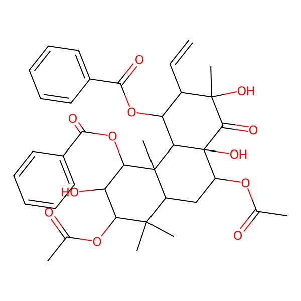 2D Structure of [(2S,3S,4R,4aS,4bS,5R,6S,7S,8aS,10R,10aR)-7,10-diacetyloxy-5-benzoyloxy-3-ethenyl-2,6,10a-trihydroxy-2,4b,8,8-tetramethyl-1-oxo-4,4a,5,6,7,8a,9,10-octahydro-3H-phenanthren-4-yl] benzoate