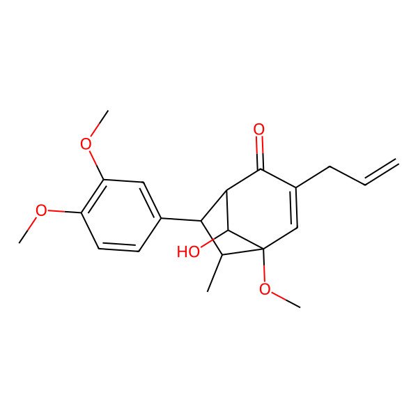 2D Structure of (1S,5S,6R,7R,8R)-7-(3,4-dimethoxyphenyl)-8-hydroxy-5-methoxy-6-methyl-3-(prop-2-en-1-yl)bicyclo[3.2.1]oct-3-en-2-one