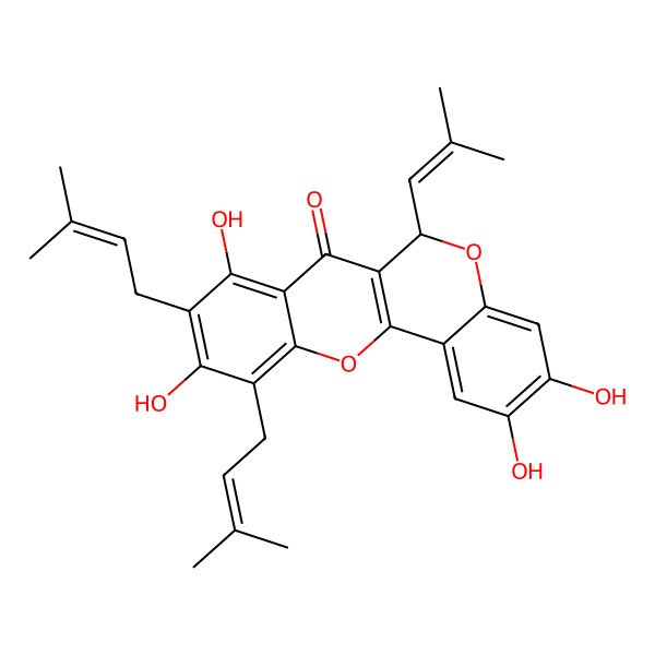 2D Structure of (6S)-2,3,8,10-tetrahydroxy-9,11-bis(3-methylbut-2-enyl)-6-(2-methylprop-1-enyl)-6H-chromeno[4,3-b]chromen-7-one