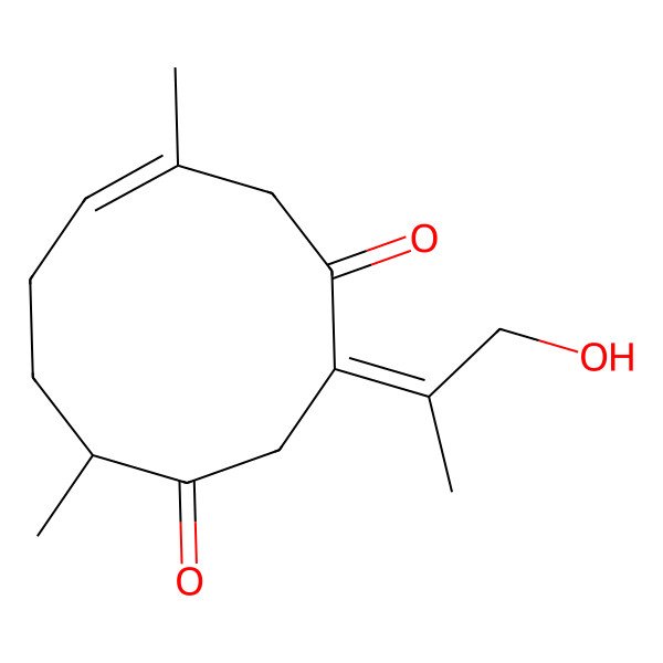 2D Structure of (3E,6E,10S)-3-(1-hydroxypropan-2-ylidene)-6,10-dimethylcyclodec-6-ene-1,4-dione