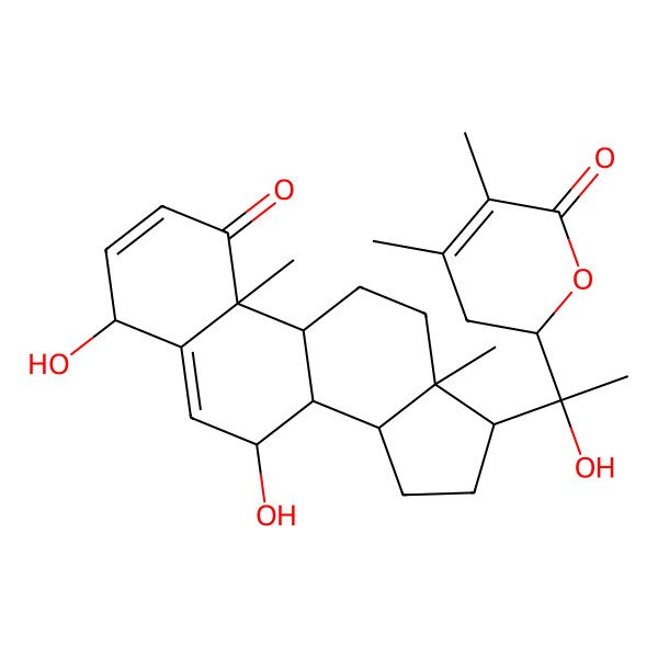 2D Structure of (2R)-2-[(1R)-1-[(4S,7R,8S,9S,10R,13S,14S,17S)-4,7-dihydroxy-10,13-dimethyl-1-oxo-4,7,8,9,11,12,14,15,16,17-decahydrocyclopenta[a]phenanthren-17-yl]-1-hydroxyethyl]-4,5-dimethyl-2,3-dihydropyran-6-one