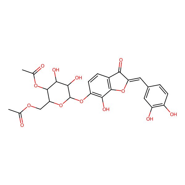 2D Structure of (2Z)-2-(3,4-Dihydroxybenzylidene)-6-[(4-O,6-O-diacetyl-beta-D-glucopyranosyl)oxy]-7-hydroxybenzofuran-3(2H)-one