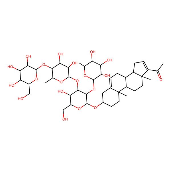 2D Structure of 1-[(3S,8R,9S,10R,13S,14S)-3-[(2R,3R,4S,5R,6R)-4-[(2S,3R,4S,5R,6S)-3,4-dihydroxy-6-methyl-5-[(2S,3R,4S,5S,6R)-3,4,5-trihydroxy-6-(hydroxymethyl)oxan-2-yl]oxyoxan-2-yl]oxy-5-hydroxy-6-(hydroxymethyl)-3-[(2S,3R,4R,5R,6S)-3,4,5-trihydroxy-6-methyloxan-2-yl]oxyoxan-2-yl]oxy-10,13-dimethyl-2,3,4,7,8,9,11,12,14,15-decahydro-1H-cyclopenta[a]phenanthren-17-yl]ethanone