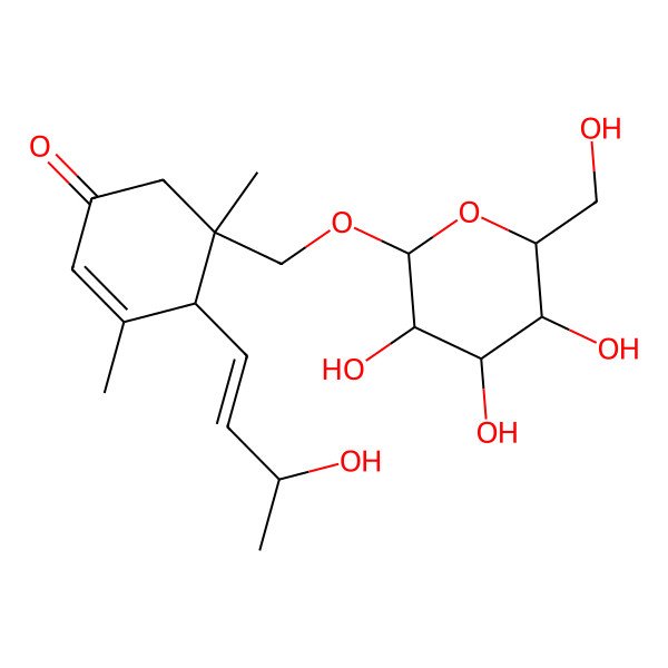 2D Structure of 4-[(E)-3-hydroxybut-1-enyl]-3,5-dimethyl-5-[[(2R,3R,4S,5S,6R)-3,4,5-trihydroxy-6-(hydroxymethyl)oxan-2-yl]oxymethyl]cyclohex-2-en-1-one