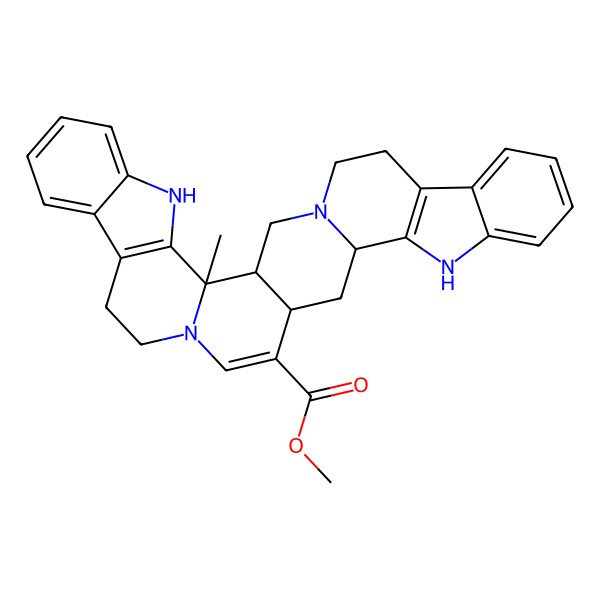 2D Structure of methyl (1R,2R,17S,19R)-2-methyl-4,14,21,31-tetrazaoctacyclo[15.15.0.02,14.03,11.05,10.019,31.020,28.022,27]dotriaconta-3(11),5,7,9,15,20(28),22,24,26-nonaene-16-carboxylate