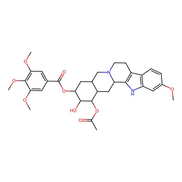 2D Structure of [(1R,15S,17R,18R,19R,20S)-19-acetyloxy-18-hydroxy-6-methoxy-1,3,11,12,14,15,16,17,18,19,20,21-dodecahydroyohimban-17-yl] 3,4,5-trimethoxybenzoate