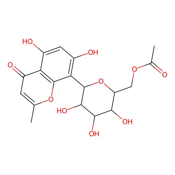 2D Structure of [(2R,3S,4R,5R,6S)-6-(5,7-dihydroxy-2-methyl-4-oxochromen-8-yl)-3,4,5-trihydroxyoxan-2-yl]methyl acetate