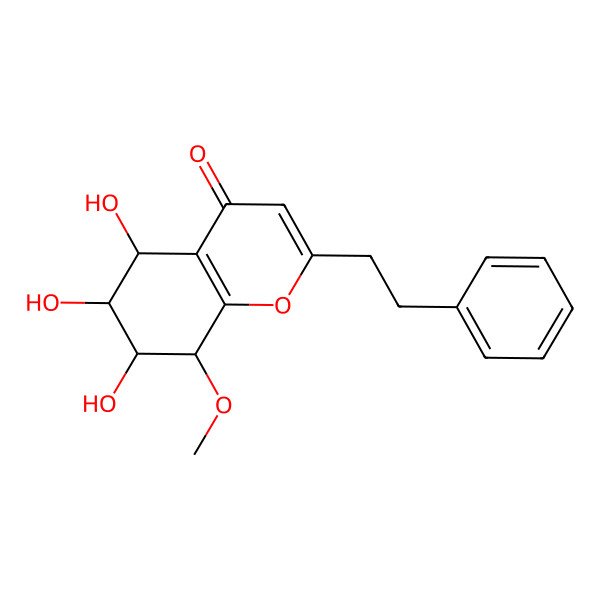 2D Structure of (6R,7R)-5,6,7-trihydroxy-8-methoxy-2-(2-phenylethyl)-5,6,7,8-tetrahydrochromen-4-one