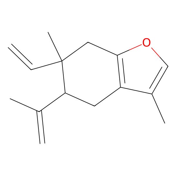 2D Structure of (6S)-6-ethenyl-3,6-dimethyl-5-prop-1-en-2-yl-5,7-dihydro-4H-1-benzofuran 2D Structure of (6S)-6-ethenyl-3,6-dimethyl-5-prop-1-en-2-yl-5,7-dihydro-4H-1-benzofuran