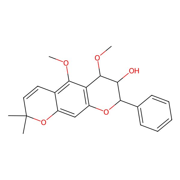 2D Structure of (6S,7S,8R)-5,6-dimethoxy-2,2-dimethyl-8-phenyl-7,8-dihydro-6H-pyrano[3,2-g]chromen-7-ol