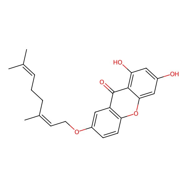 2D Structure of 7-[(2E)-3,7-dimethylocta-2,6-dienoxy]-1,3-dihydroxyxanthen-9-one