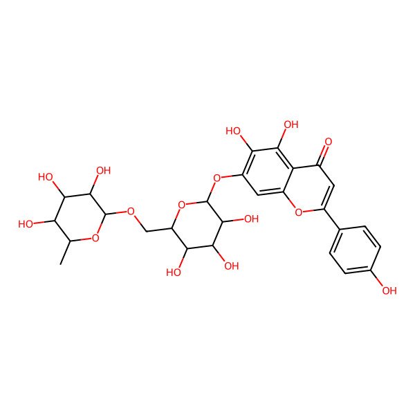 2D Structure of 7-[(6-O-alpha-L-Rhamnopyranosyl-beta-D-glucopyranosyl)oxy]-4',5,6-trihydroxyflavone