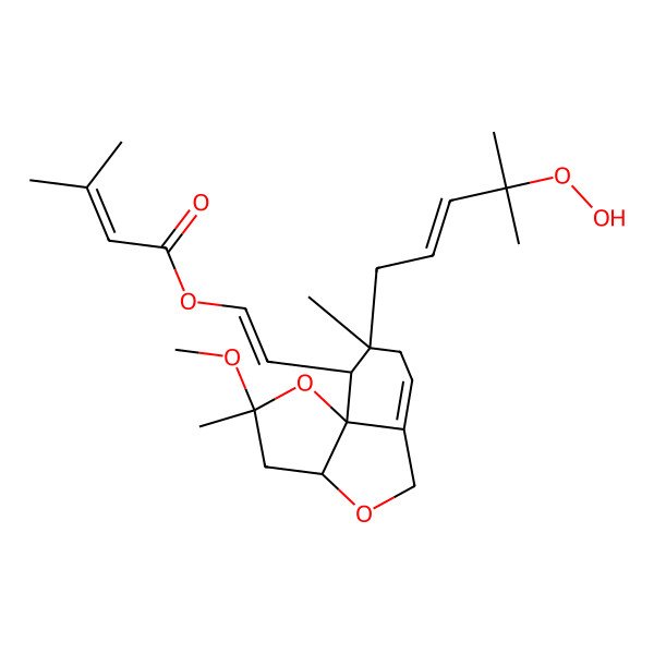 2D Structure of [(E)-2-[(2S,3aS,8S,9R,9aS)-8-[(E)-4-hydroperoxy-4-methylpent-2-enyl]-2-methoxy-2,8-dimethyl-3a,5,7,9-tetrahydro-3H-furo[2,3-i][2]benzofuran-9-yl]ethenyl] 3-methylbut-2-enoate