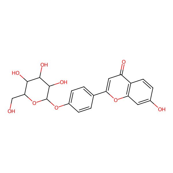 2D Structure of 7-hydroxy-2-[4-[(2S,5S)-3,4,5-trihydroxy-6-(hydroxymethyl)oxan-2-yl]oxyphenyl]chromen-4-one