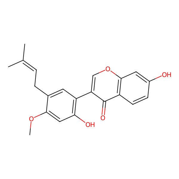 2D Structure of 7-Hydroxy-3-[2-hydroxy-4-methoxy-5-(3-methylbut-2-enyl)phenyl]chromen-4-one