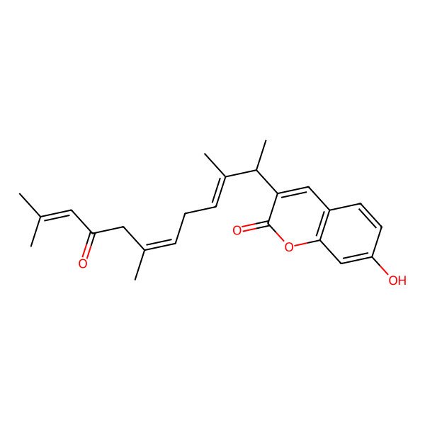 2D Structure of 7-hydroxy-3-[(3E,6E)-3,7,11-trimethyl-9-oxododeca-3,6,10-trien-2-yl]chromen-2-one