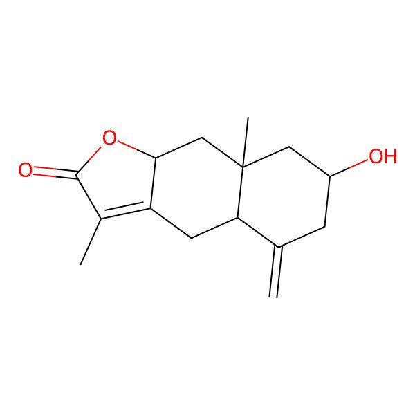 2D Structure of 7-hydroxy-3,8a-dimethyl-5-methylidene-4a,6,7,8,9,9a-hexahydro-4H-benzo[f][1]benzofuran-2-one