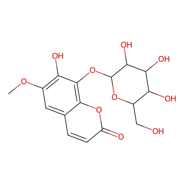 2D Structure of 7-hydroxy-6-methoxy-8-[(2S,3S,4R,5S,6S)-3,4,5-trihydroxy-6-(hydroxymethyl)oxan-2-yl]oxychromen-2-one