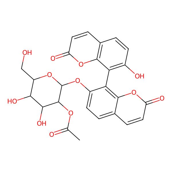 2D Structure of 7-Hydroxy-7'-(2-O-acetyl-beta-D-glucopyranosyloxy)-8,8'-bi[2H-1-benzopyran-2-one]