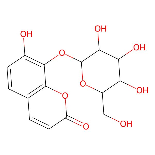 2D Structure of 7-hydroxy-8-[(2S,3R,4R,5S,6R)-3,4,5-trihydroxy-6-(hydroxymethyl)oxan-2-yl]oxychromen-2-one