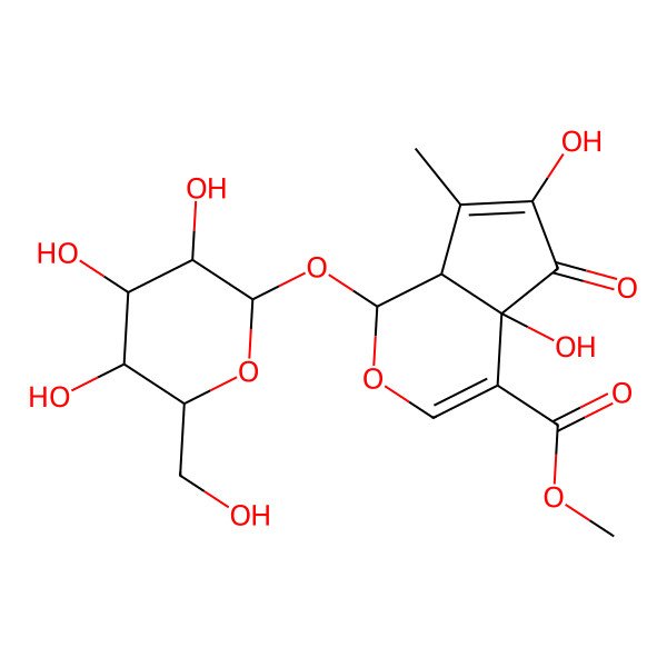 2D Structure of methyl (1S,4aR,7aR)-4a,6-dihydroxy-7-methyl-5-oxo-1-[(2S,3R,4S,5S,6R)-3,4,5-trihydroxy-6-(hydroxymethyl)oxan-2-yl]oxy-1,7a-dihydrocyclopenta[c]pyran-4-carboxylate